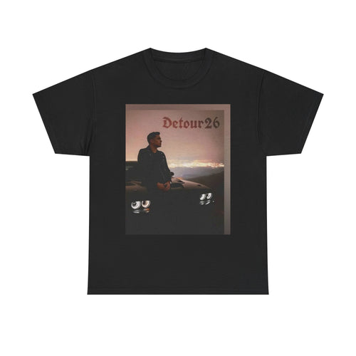 Detour26 album art Tee | Man sitting on car sunset graphic T-Shirt